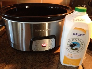Start with whole milk...pour it into your slow cooker and turn on low for about 5 hours.